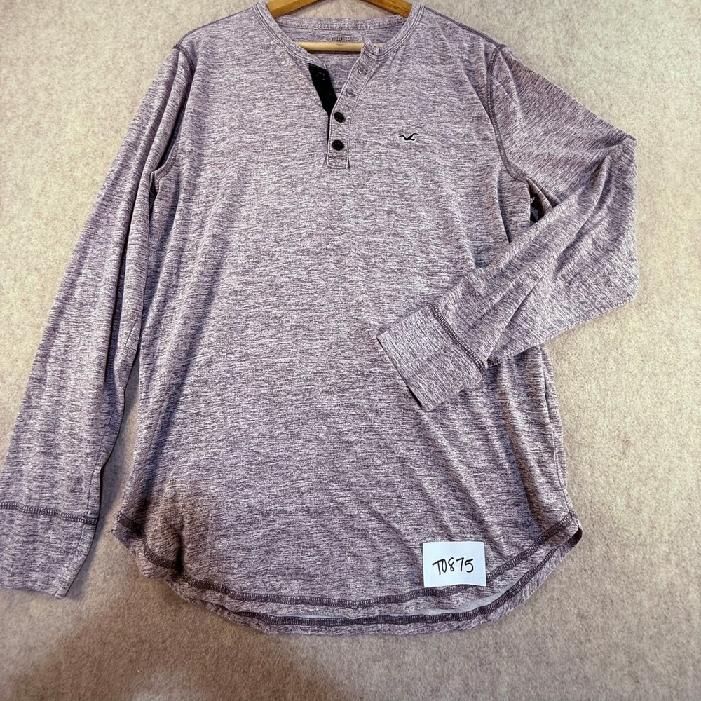 Hollister Mens Epic Flex Henley Shirt Long Sleeve Purple Heather Space‎ Dye XL T